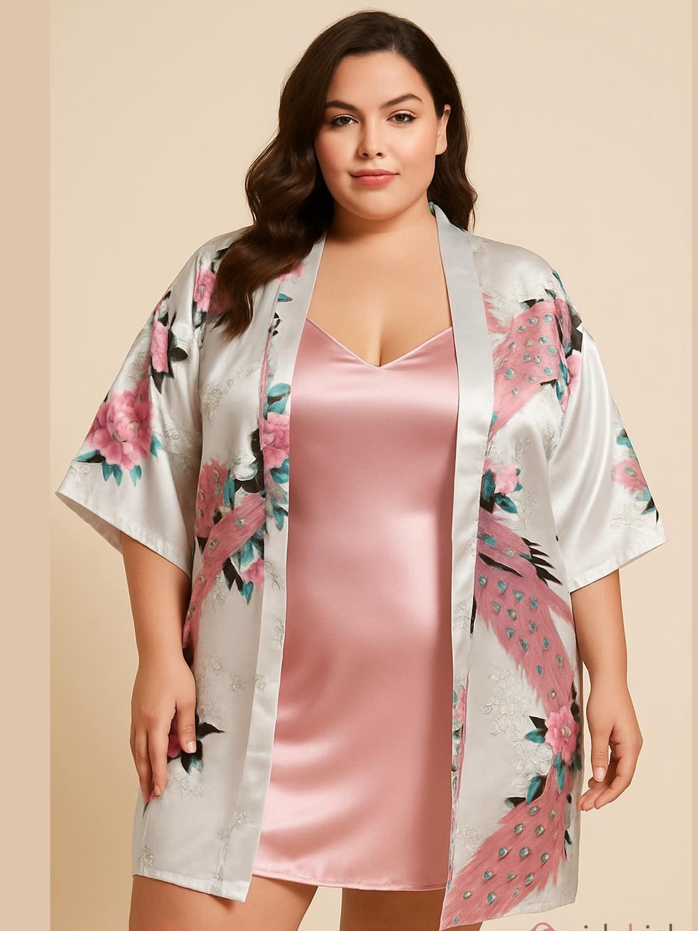 Silky Peacock Floral Robe